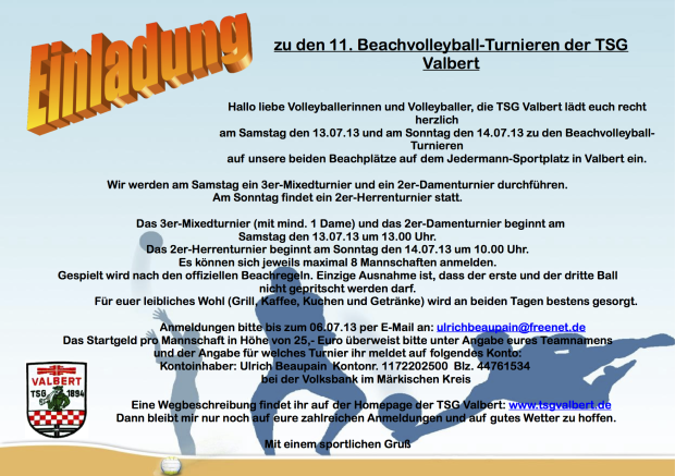 Einladung Beach Turnier 2013